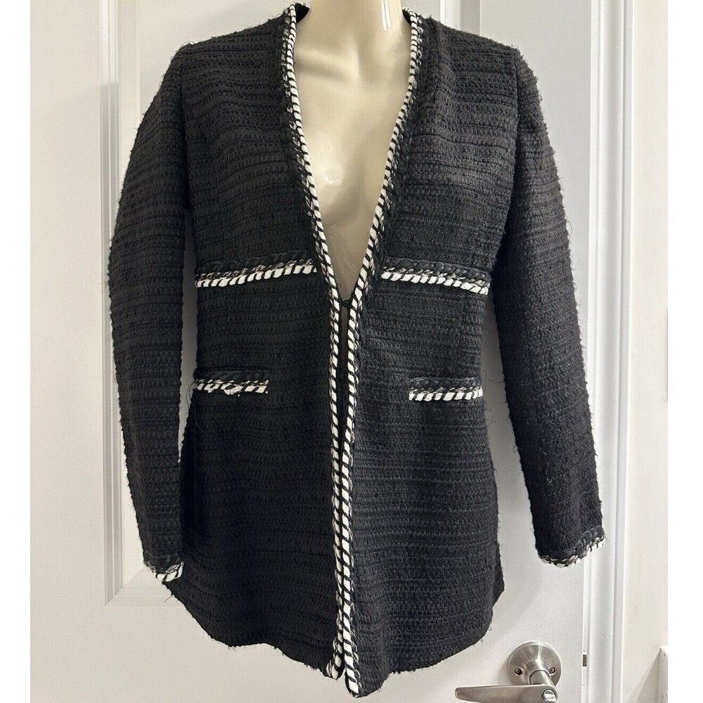 ZARA Women’s XS Black Textured Tweed Classic Blazer Work Business Attire Rare